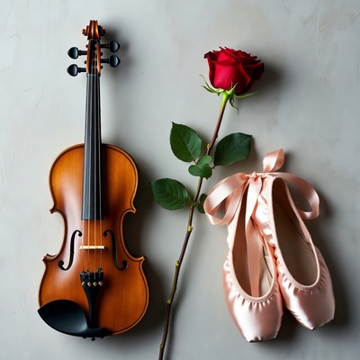 Violin with Red Rose and Pink Ballet Slippers