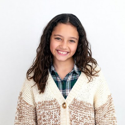 Smiling mixed-race girl in sweater