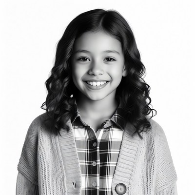 Smiling Asian girl in plaid shirt