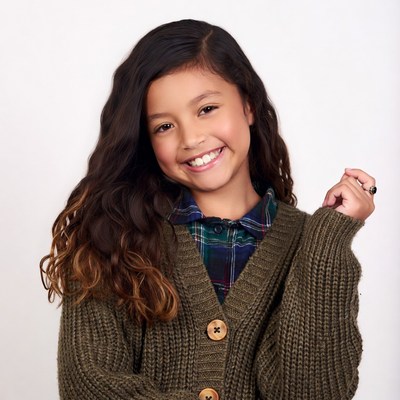 Smiling Asian girl in plaid shirt