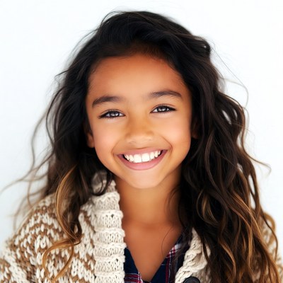 Smiling mixed-race girl with wavy hair