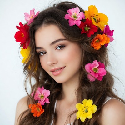 Woman with colorful flower crown