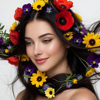 Woman with colorful flower crown