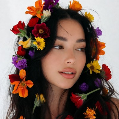 Woman with colorful flower crown