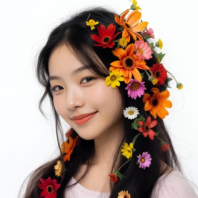 Asian woman with colorful flower crown