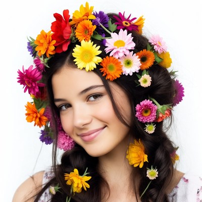 Girl with colorful flower crown