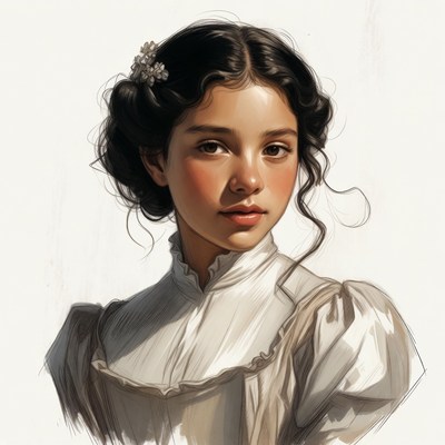 Young woman in vintage white dress