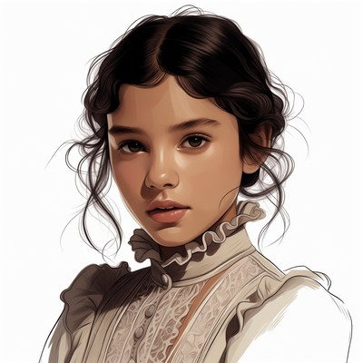 Asian girl in Victorian lace collar