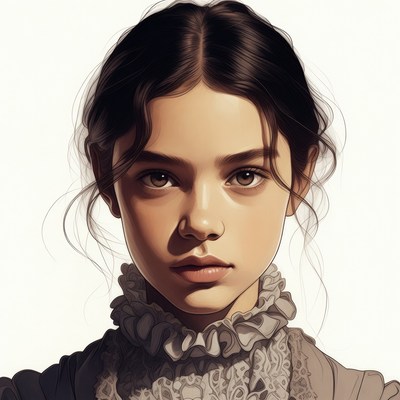 Portrait of young woman in Victorian collar
