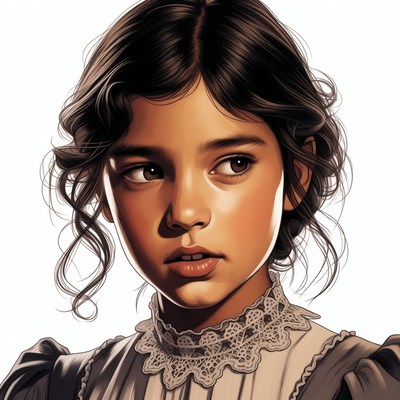 Young girl in vintage lace dress