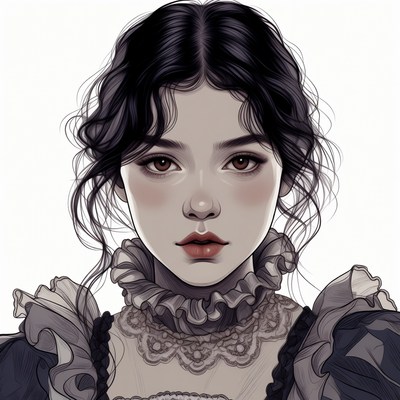 Asian woman in Victorian lace collar