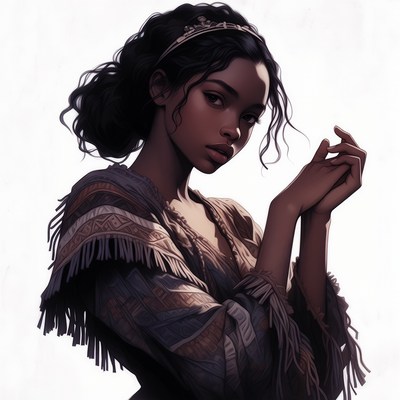 Beautiful Black woman in fringed poncho