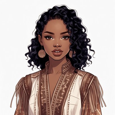 Beautiful African-American woman in embroidered dress