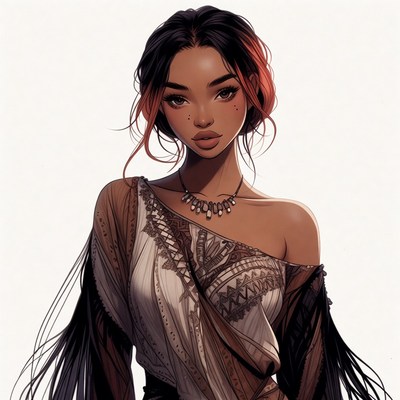 Beautiful African-American woman in boho dress