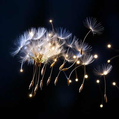 Glowing Dandelion Seeds on Black