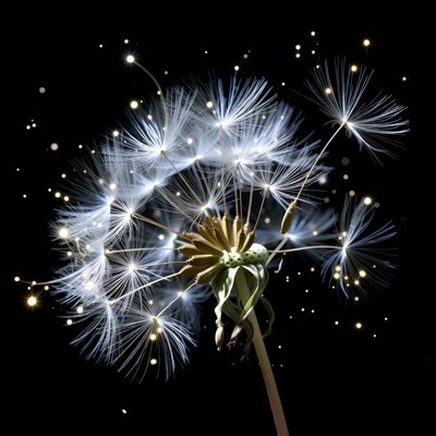 Glowing dandelion on black background