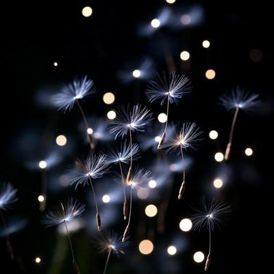 Dandelion Seeds with Bokeh Lights