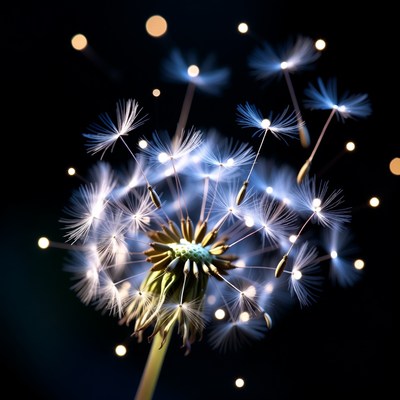 Glowing Dandelion on Black Background