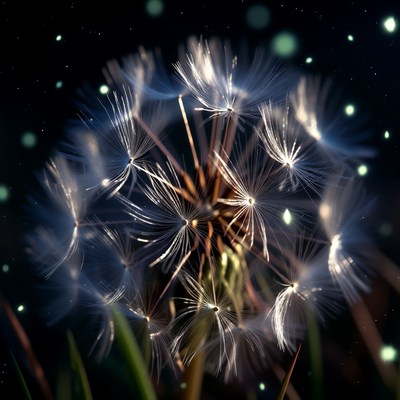 Glowing Dandelion with Bokeh Lights