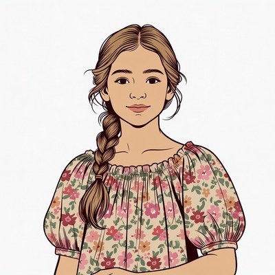 Girl with braided hair in floral dress