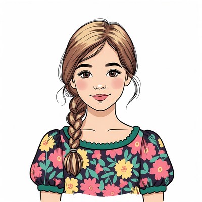 Girl with braided hair in floral dress