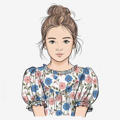 Girl with messy bun in floral dress
