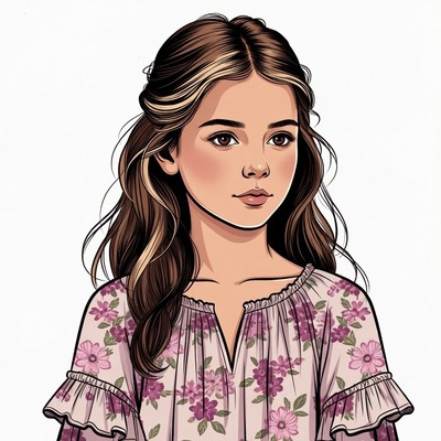 Girl in floral dress illustration
