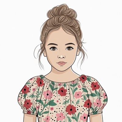 Girl with bun hairstyle in floral dress