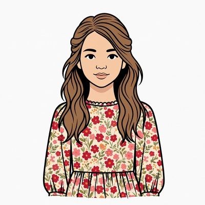 Asian girl in floral dress illustration
