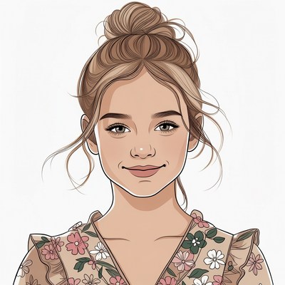 Girl with messy bun and floral top