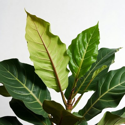 Green Ficus Leaves on White Background