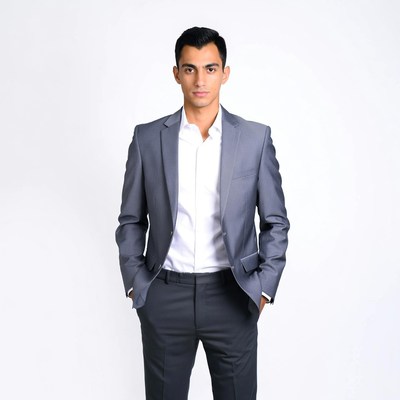 Young man in gray suit