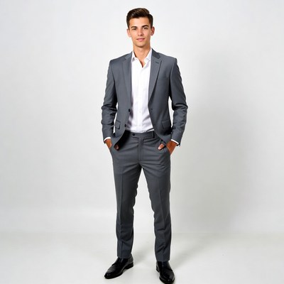 Young man in gray suit