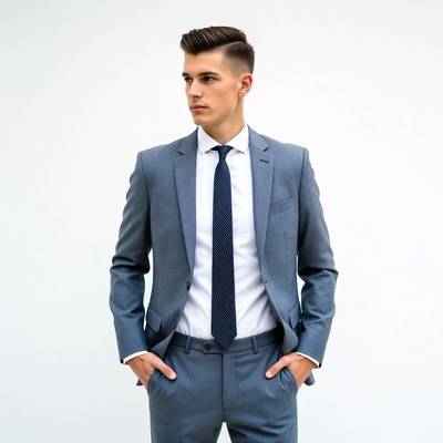 Young man in blue suit