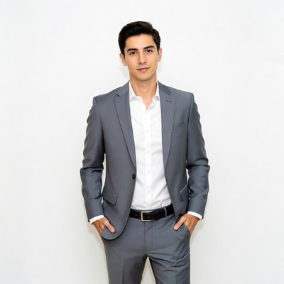 Handsome man in gray suit