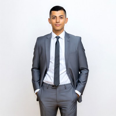 Young man in gray suit