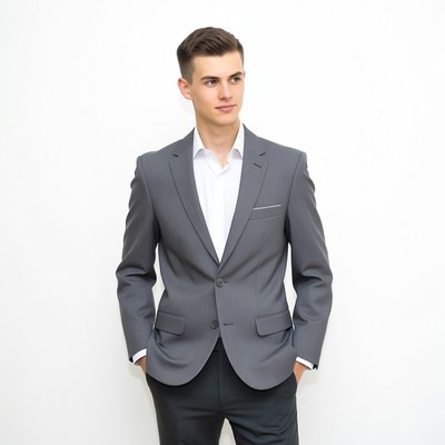 Young man in gray suit