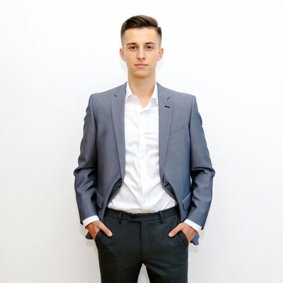 Young man in gray suit