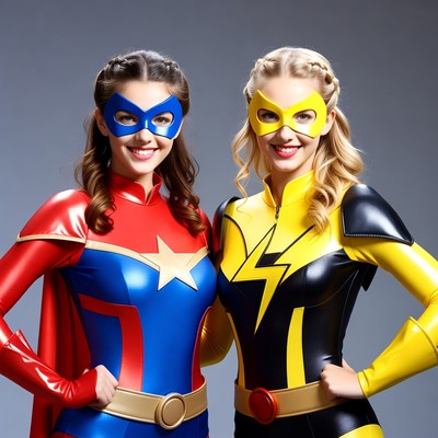 Two women in superhero costumes