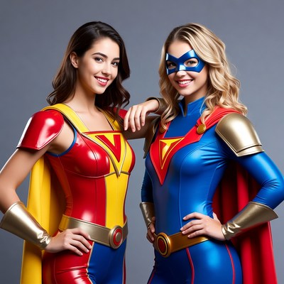 Two women in superhero costumes