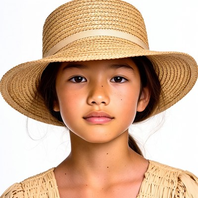 Asian girl wearing straw hat