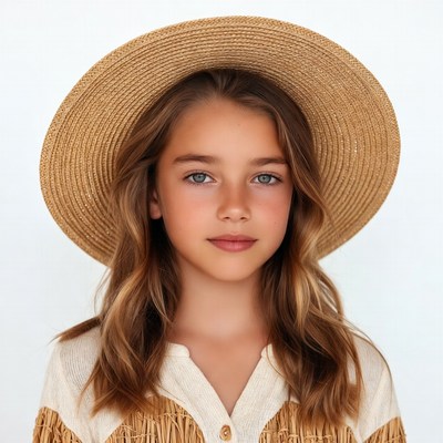 Girl wearing wide-brim straw hat