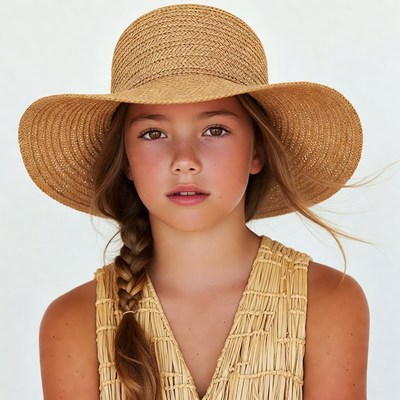 Girl wearing straw hat and dress