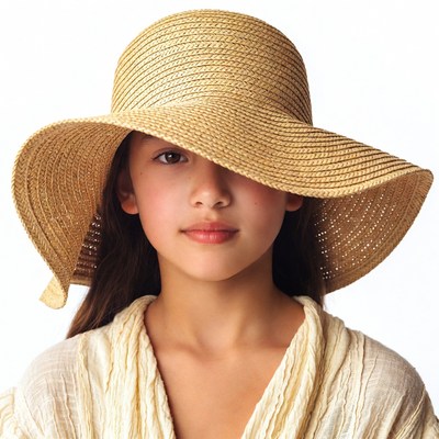 Asian girl wearing wide-brim straw hat