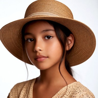 Asian girl wearing straw hat