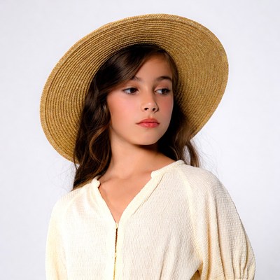 Girl wearing wide-brim straw hat