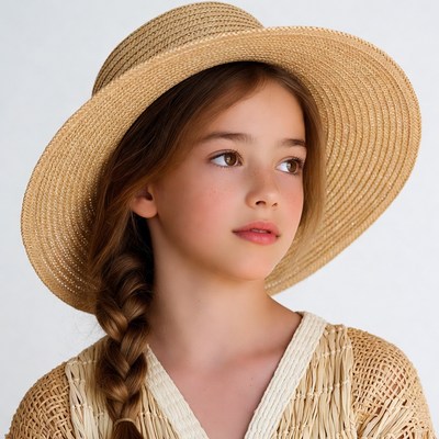 Girl wearing straw hat braid