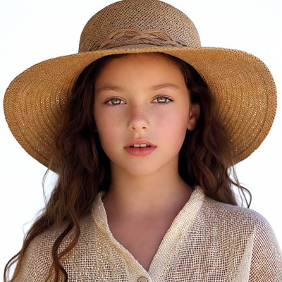 Girl wearing wide-brim straw hat
