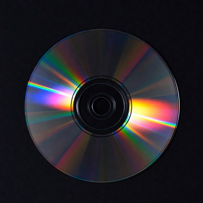 Shiny CD Disc on Black Background
