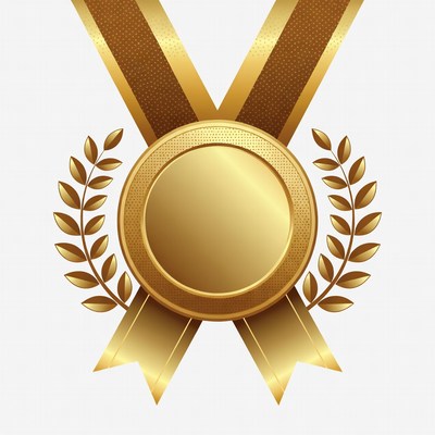 Gold Medal with Ribbon and Laurels